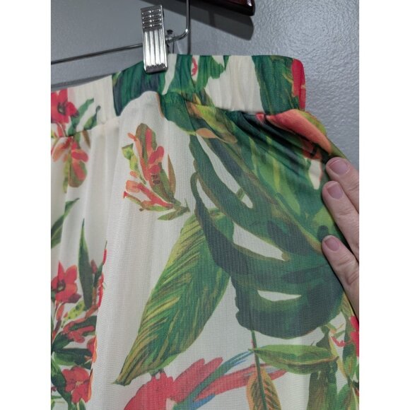 G by Guliana Printed Aria Mesh Tiered Maxi Skirt Green Tropical Parrot Sz 2X - Picture 15 of 15